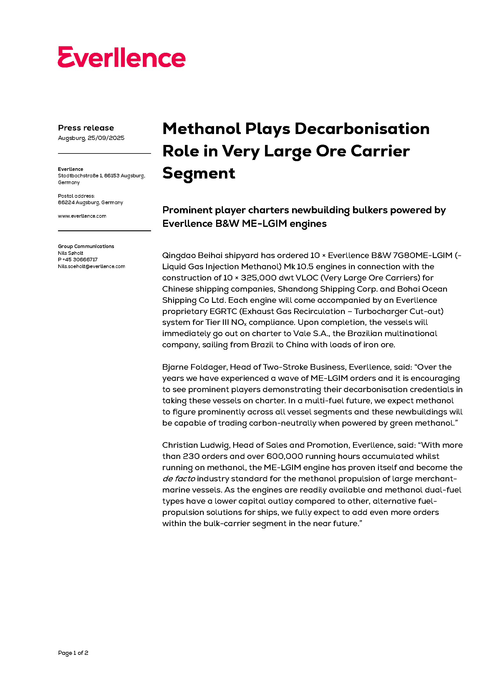 Methanol Plays Decarbonisation Role in Very Large Ore Carrier Segment
